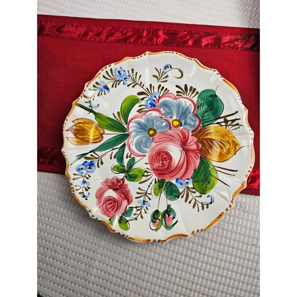 Italian Renaissance Revival hand-painted floral Nove Rose majolica serve platter